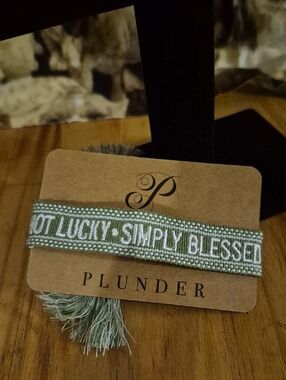 Plunder Sage Green 'Not Lucky · Simply Blessed' Tassel Bracelet